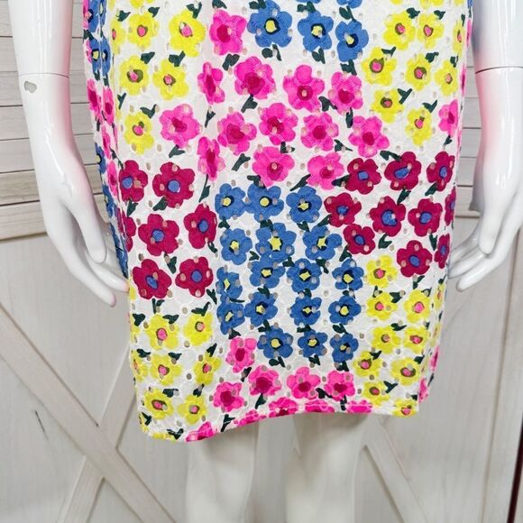 Talbots Petite Floral Eyelet Ruffle Trim Neck Sleeveless Dress White Multi 2P - Picture 8 of 15